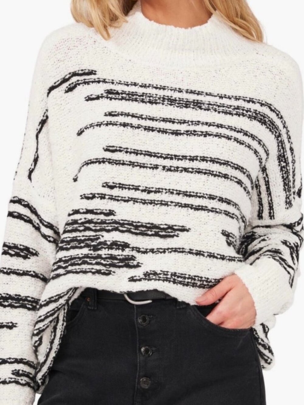 Vince Camuto Women’s Long Sleeve Turtle-Neck Sweaters, Black White, Size S